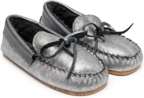 Pèpè metallic leather moccasins Grey