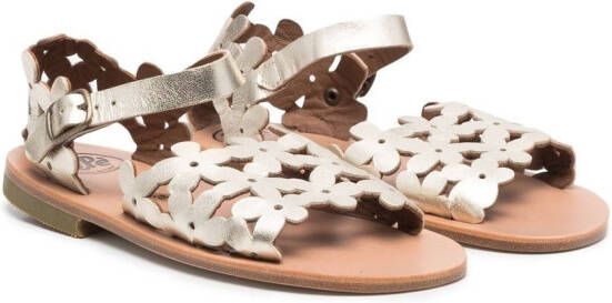 Pépé Kids Julie floral cut-out sandals Gold