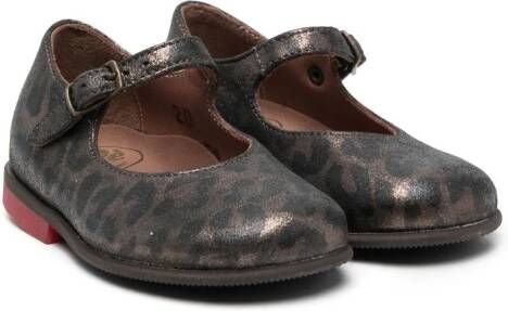 Pépé Kids leopard-print leather ballerinas Grey