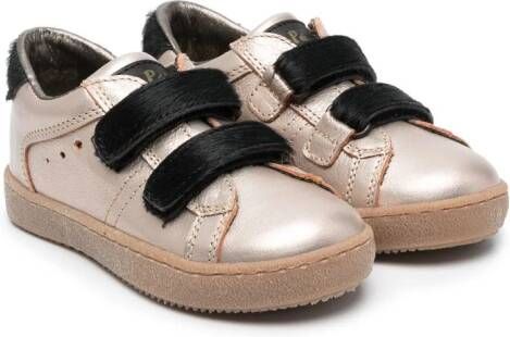 Pépé Kids touch-strap metallic leather sneakers Gold