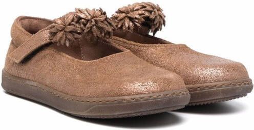 Pèpè ruffled-strap suede ballerina shoes Brown
