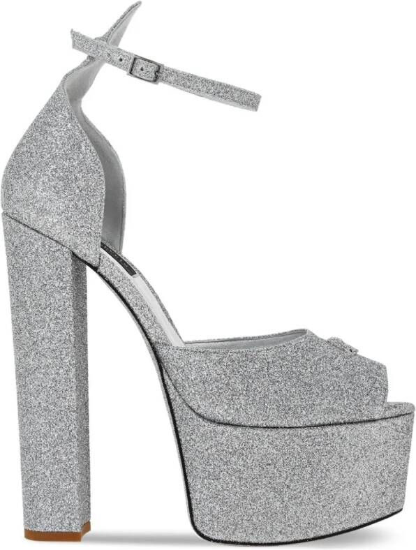 Philipp Plein 120mm glitter-detailing leather sandals Silver
