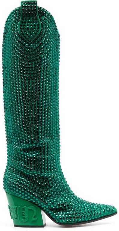 Philipp Plein 75mm crystal-embellished boots Green