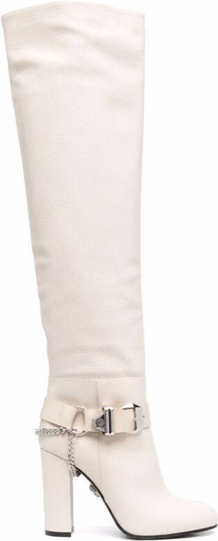 Philipp Plein buckle-detail knee-high boots Neutrals