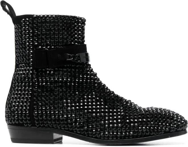 Philipp Plein crystal-embellished suede boots Black