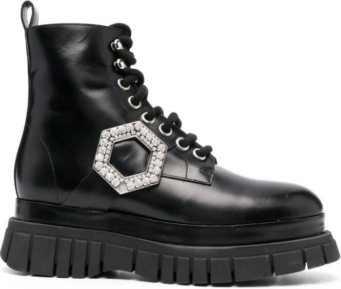 Philipp Plein crystal hexagon detail ankle boots Black