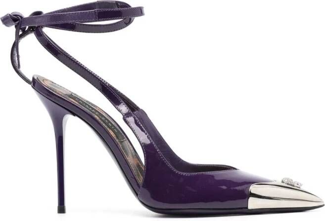Philipp Plein Crystal Skull 105mm leather pumps Purple