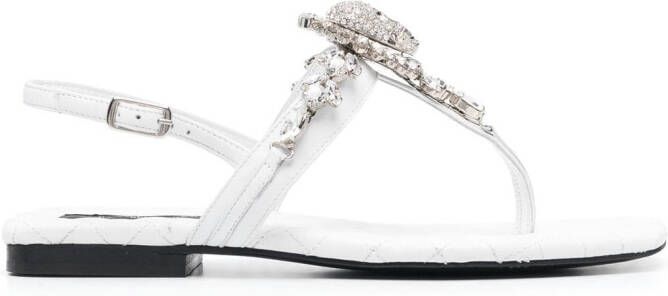 Philipp Plein crystal skull flat sandals White