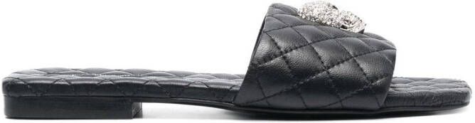 Philipp Plein crystal-skull matelassé slides Black