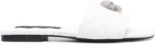 Philipp Plein crystal-skull matelassé slides White