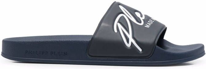 Philipp Plein embossed logo slides Blue