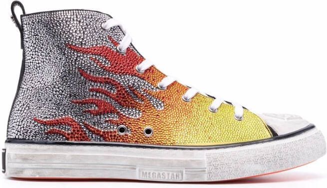Philipp Plein Flames Megastar high-top sneakers Silver