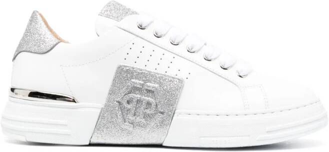 Philipp Plein Glitter Lo-Top leather sneakers White