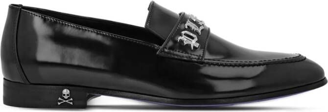 Philipp Plein Gothic logo-plaque leather moccasins Black