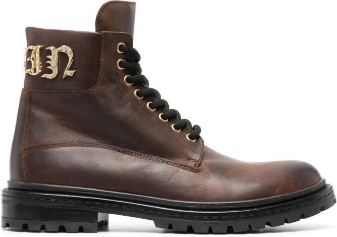 Philipp Plein Gothic Plein lace-up leather boots Brown