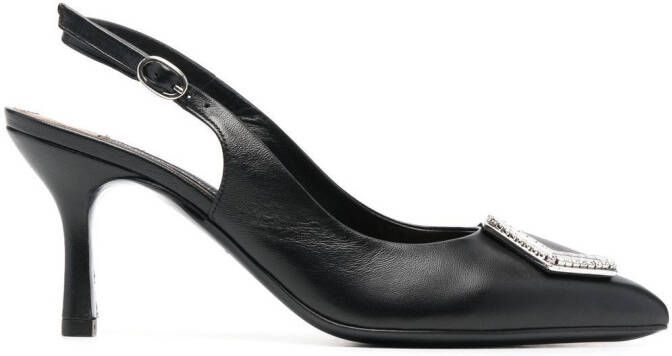 Philipp Plein hexagonal-detail leather slingbacks Black