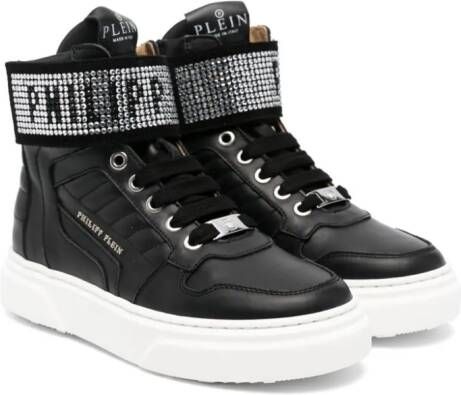 Philipp Plein Junior crystal-embellished leather sneakers Black