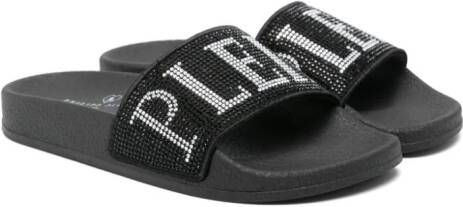 Philipp Plein Junior logo crystal-embellished slides Black