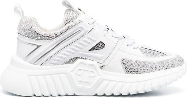 Philipp Plein leather rhinestone-embellished runner sneakers White
