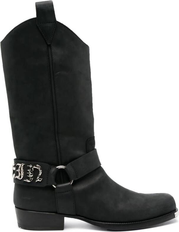 Philipp Plein logo-lettering leather boots Black