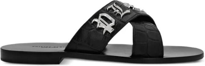 Philipp Plein logo-plaque leather sandals Black