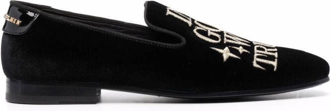 Philipp Plein Money-embroidered velvet loafers Black