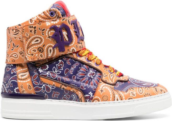 Philipp Plein paisley-print hi-top sneakers Orange