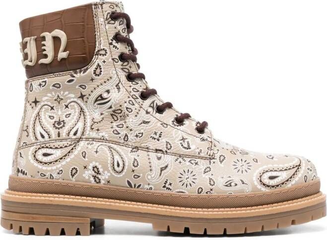 Philipp Plein paisley-print leather ankle boots Neutrals