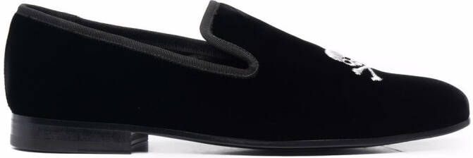 Philipp Plein skull embroidery velvet loafers Black
