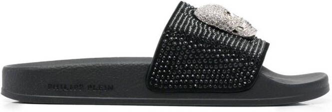 Philipp Plein Skull strass pool slides Black