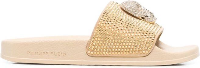Philipp Plein Skull strass pool slides Neutrals