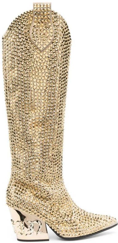 Philipp Plein Strass CowBoy calf-length boots Gold