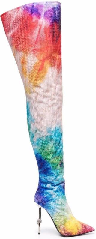 Philipp Plein tie-dye print thigh high boots Blue