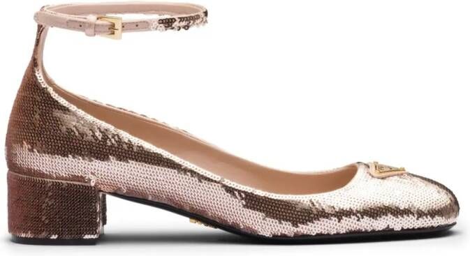 Prada 35mm triangle-logo sequin-detail pumps Pink