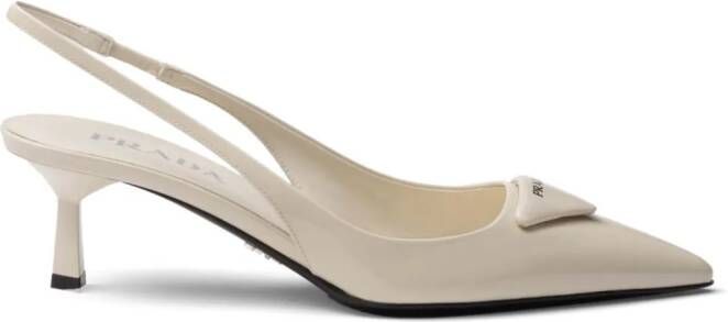Prada 55mm patent-leather slingback pumps White