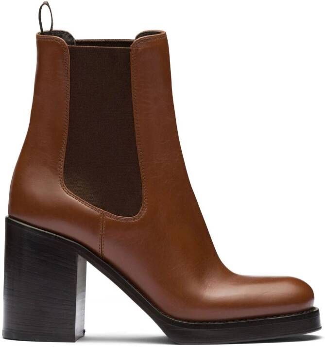 Prada brushed leather 85mm ankle boots Brown