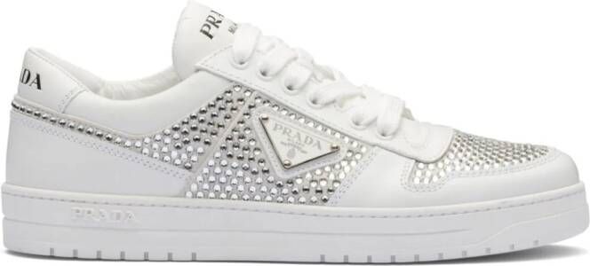 Prada crystal-embellished leather sneakers White