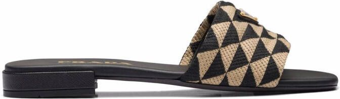 Prada geometric logo-plaque slides Black
