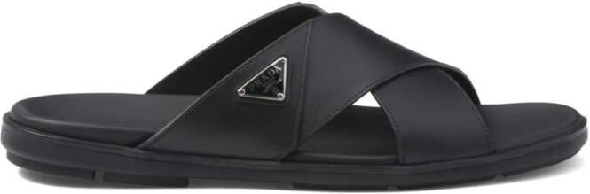 Prada Leather crisscross slides Black