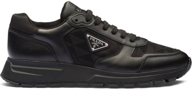 Prada logo-jacquard leather sneakers Black