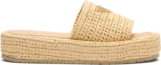 Prada logo-plaque woven-raffia sandals Neutrals