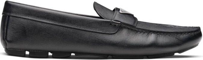 Prada logo-plaque leather loafers Black