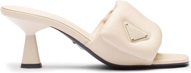 Prada 70mm logo-plaque sandals Neutrals