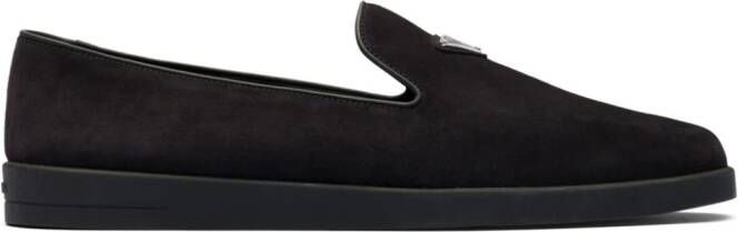 Prada logo-plaque suede loafers Black