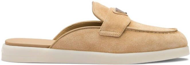 Prada logo-plaque suede mules Neutrals