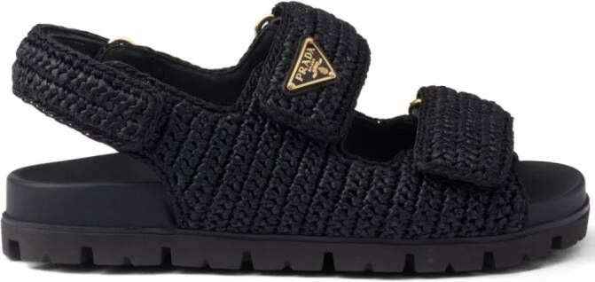 Prada logo-plaque woven sandals Black