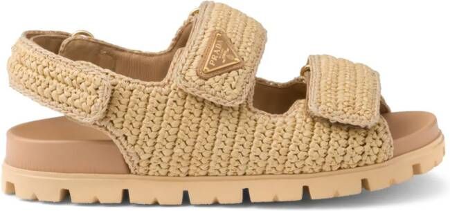 Prada logo-plaque woven sandals Neutrals