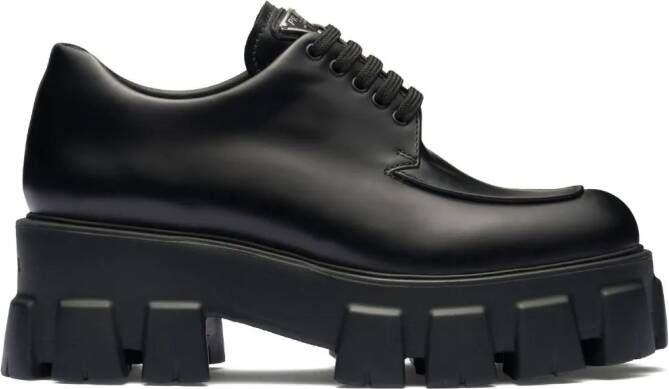Prada Monolith brushed leather lace-up shoes Black