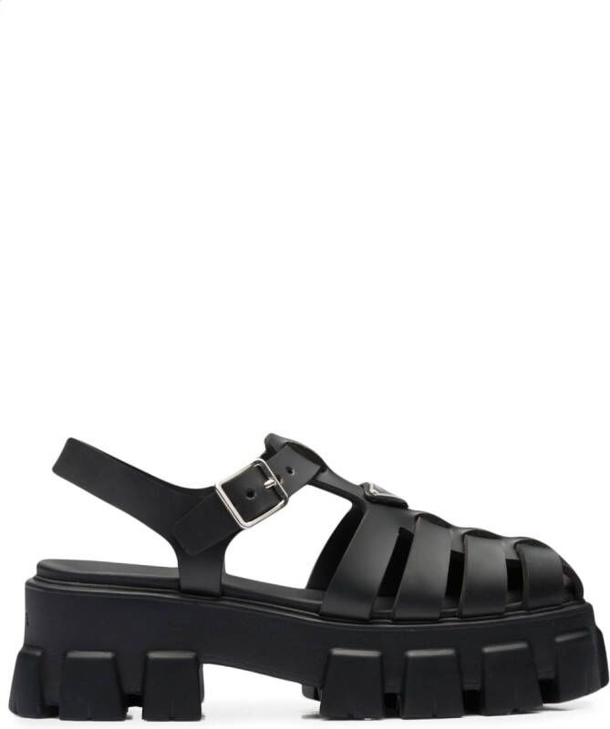 Prada 70mm Monolith caged rubber sandals Black