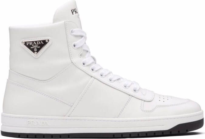 Prada Perforated triangle-logo high-top sneakers White